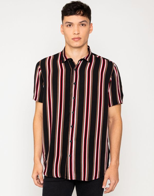 Camisa Manga Corta Militar Con Botonadura En Manga Bolsillo Gris