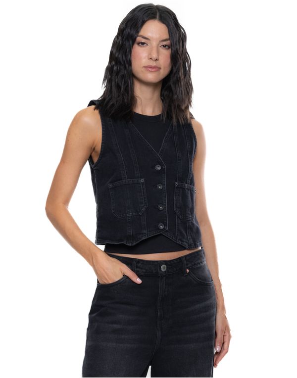 Chaleco-negro-de-denim-con-bolsillos-frontales-y-cuello-en-V.
